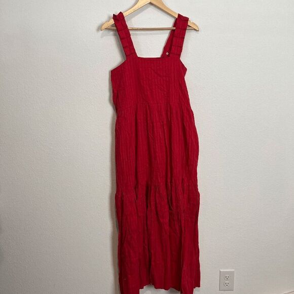 Mirth Grenadine Red Rio Sleeveless Midi Tiered Dress Women's Size Large NWT - Picture 2 of 7